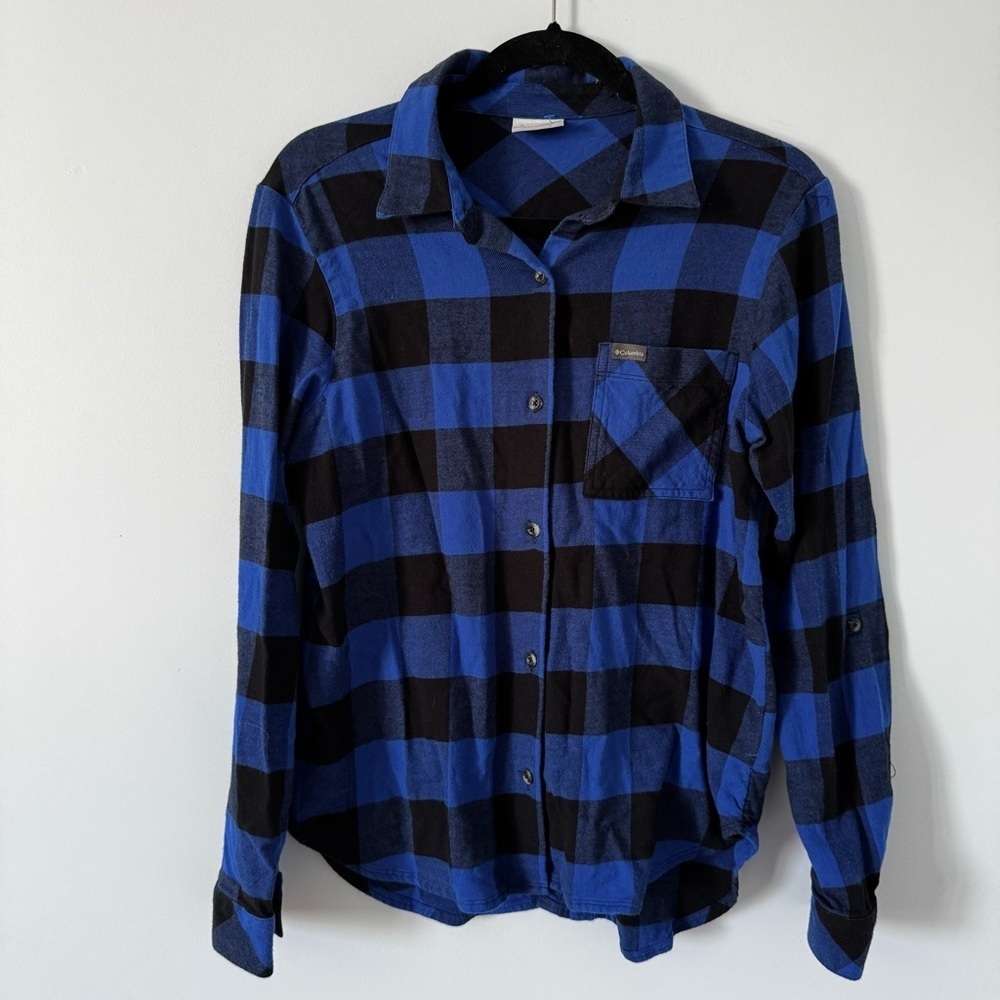 Columbia Blue Black Buffalo Plaid Flannel Shirt Men’s Medium-cabincore